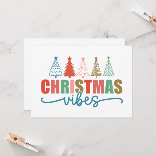 Christmas Vibes - Kleurrijke Vakantiebomen Ontwerp Kaart (Voorkant / Achterkant in situ)