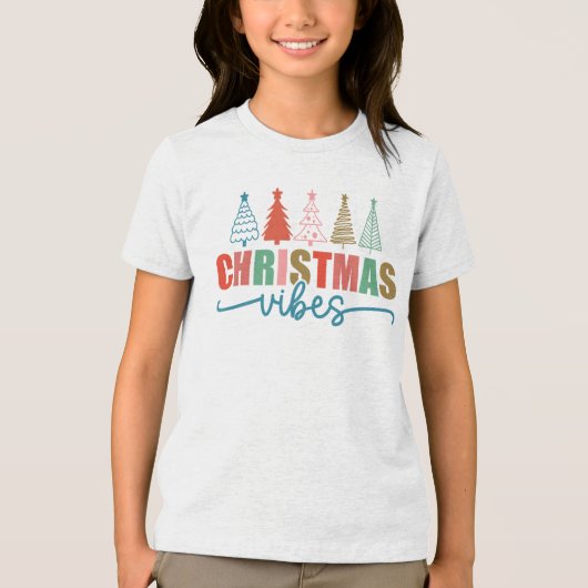 Christmas Vibes - Kleurrijke Vakantiebomen Ontwerp Tri-Blend Shirt (Voorkant)