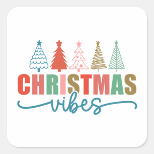 Christmas Vibes - Kleurrijke Vakantiebomen Ontwerp Vierkante Sticker