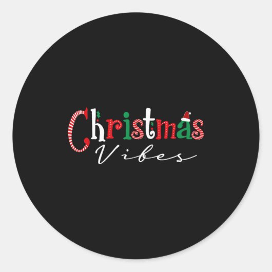Christmas Vibes Santa Hat, Holly, Holiday Vibes Ch Ronde Sticker (Voorkant)