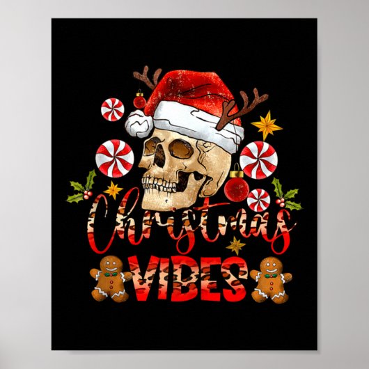 Christmas Vibes Skull Santa Hat Christmas Skeleton Poster (Voorkant)