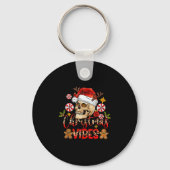 Christmas Vibes Skull Santa Hat Christmas Skeleton Sleutelhanger (Voorkant)