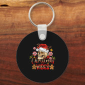 Christmas Vibes Skull Santa Hat Christmas Skeleton Sleutelhanger (Voorkant)