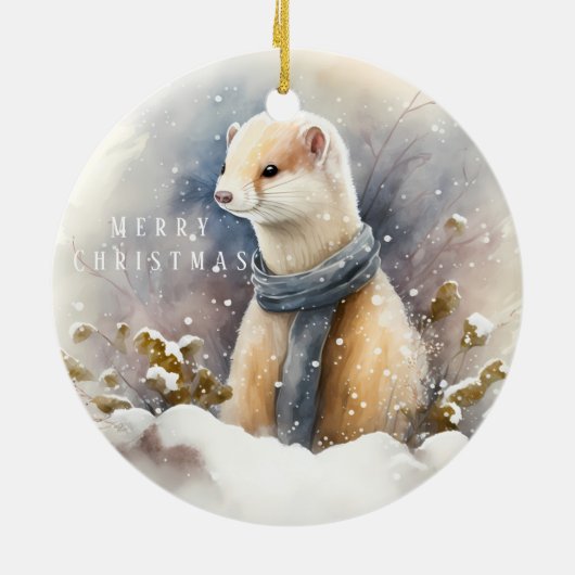 Christmas Vibes - Waterverf Ezel en Ermine - Keramisch Ornament (Achterkant)