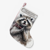 Christmas Vibes Waterverf Raccoon - Kleine Kerstsok (Voorkant (Hangend))