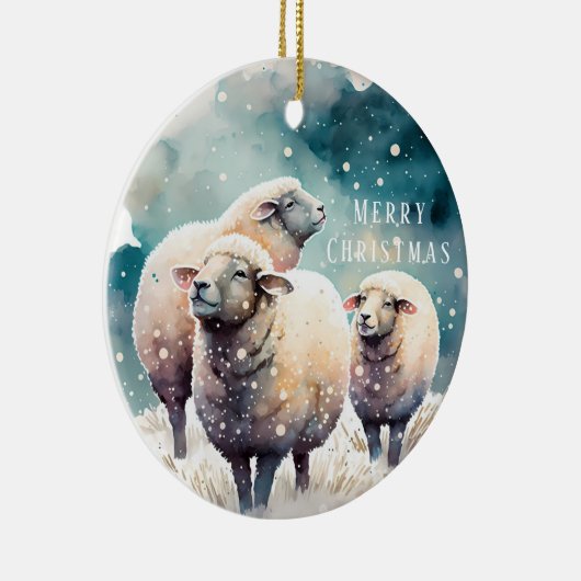 Christmas Vibes - Waterverf Sheep and Raccoon - Keramisch Ornament (Rechts)