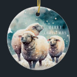 Christmas Vibes - Waterverf Sheep and Raccoon - Keramisch Ornament<br><div class="desc">Dit - Kerst vibes - keramisch ornament is voorzien van schattige waterverf schapen aan de ene kant en een wasbeer aan de andere kant. Voel je vrij om het aan te passen!</div>