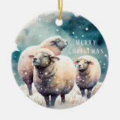 Christmas Vibes - Waterverf Sheep and Raccoon - Keramisch Ornament (Voorkant)