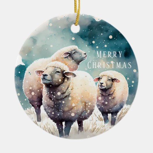 Christmas Vibes - Waterverf Sheep and Raccoon - Keramisch Ornament (Voorkant)