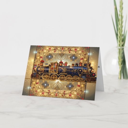 Christmas Victorian Elegant Train Steampunk Whimsy Feestdagen Kaart (Voorkant)