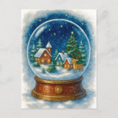 Christmas Village at Night Snow Globe Postcard Feestdagenkaart (Voorkant)