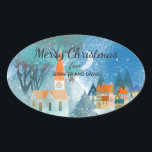 Christmas Village Custom Typografie Ovale Sticker<br><div class="desc">Een  Christmas Village-scène op een handige ovale sticker en aangepaste typografie voor eenvoudige personalisatie van de begroeting en jouw naam.</div>