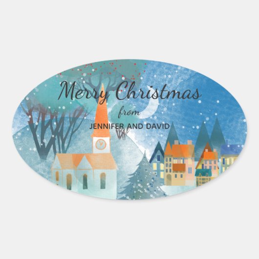  Christmas Village Custom Typografie Ovale Sticker (Voorkant)