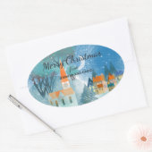  Christmas Village Custom Typografie Ovale Sticker (Envelop)
