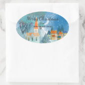  Christmas Village Custom Typografie Ovale Sticker (Tas)