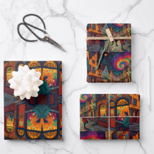 Christmas Village Europe Engeland Inpakpapier Vel