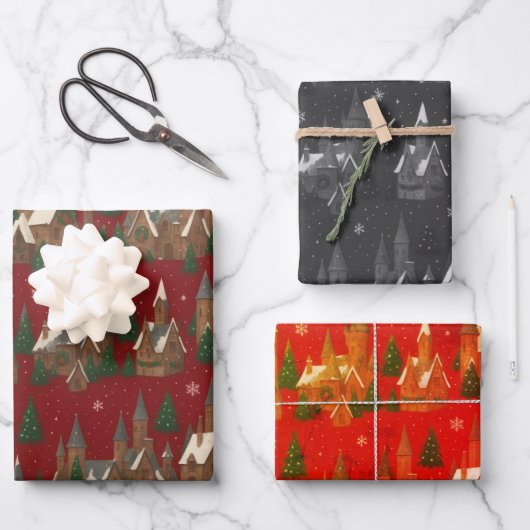 Christmas Village Holiday Wrapping Paper – Festive (Voorkant)