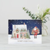 Christmas Village House Santa Feestdagenkaart (Staand voorkant)