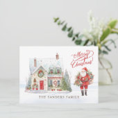 Christmas Village House Santa Feestdagenkaart (Staand voorkant)