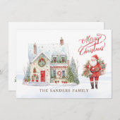 Christmas Village House Santa Feestdagenkaart (Voorkant / Achterkant)