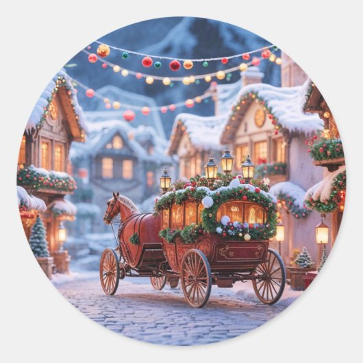 Christmas village illustration ronde sticker (Voorkant)