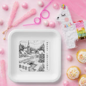 Christmas Village in Winter Papieren Bordje (Feest)