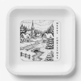 Christmas Village in Winter Papieren Bordje