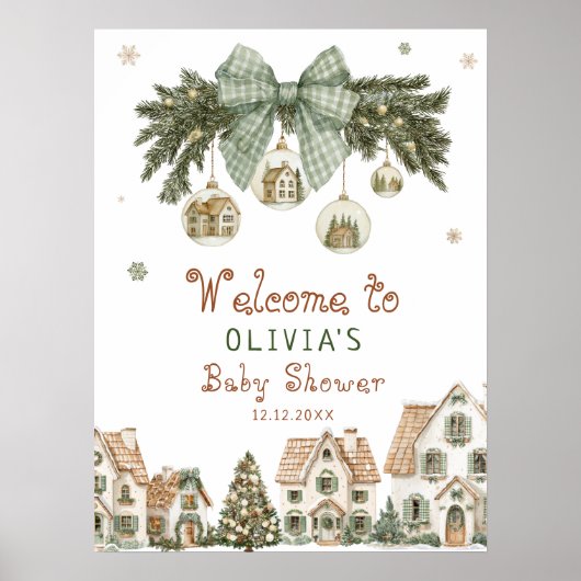 Christmas Village Neutral Baby Shower Welcome Poster (Voorkant)