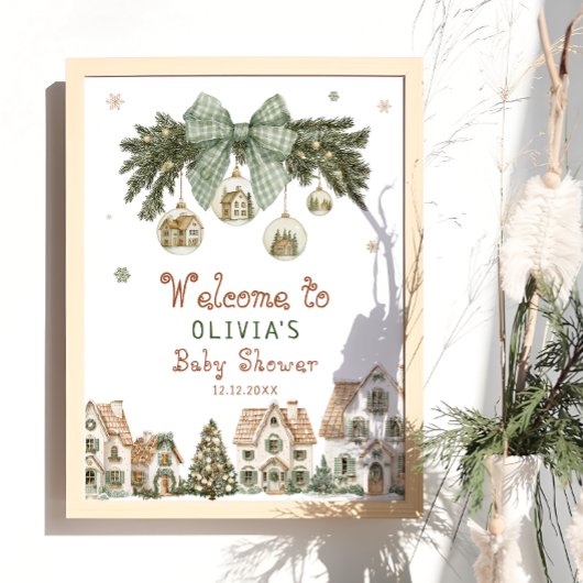 Christmas Village Neutral Baby Shower Welcome Poster