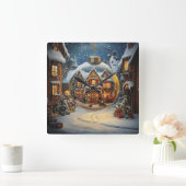 Christmas Village Ornament Wall Clock Vierkante Klok (Huis)