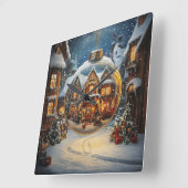 Christmas Village Ornament Wall Clock Vierkante Klok (Hoek)