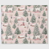 Christmas Village Pink Cadeaupapier (Vlak)