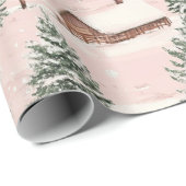 Christmas Village Pink Cadeaupapier (Rol Hoek)