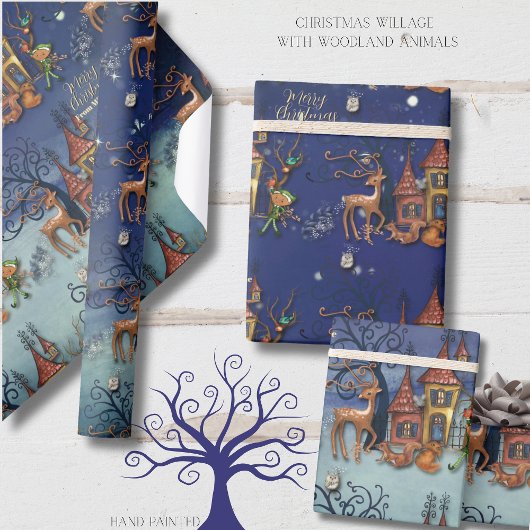 Christmas Village | Reindeer, Elf, Squirrel & Fox Cadeaupapier