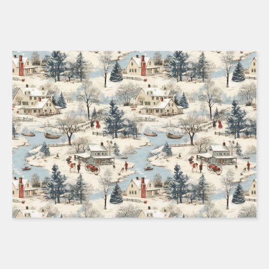 Christmas Village  Rustiek Inpakpapier Vel (Voorkant)