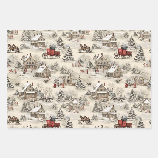 Christmas Village  Rustiek Inpakpapier Vel (Voorkant)