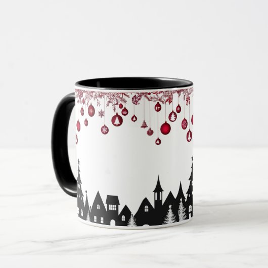 Christmas Village Silhouette – Red Ornaments  Mok (Voorkant links)