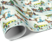 Christmas Village Snow Retro vintage kerst Cadeaupapier (Rol Hoek)