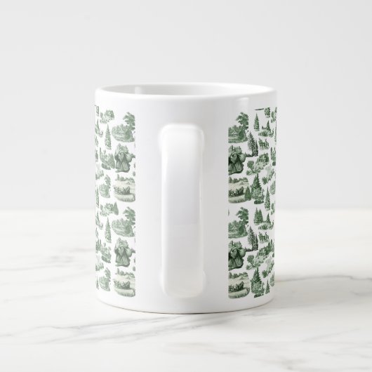 Christmas Village Themed Green Toile Design Grote Koffiekop (Achterkant)