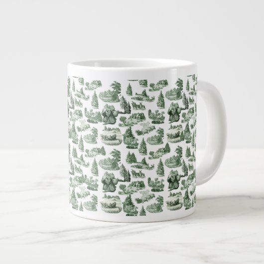 Christmas Village Themed Green Toile Design Grote Koffiekop (Voorkant rechts)