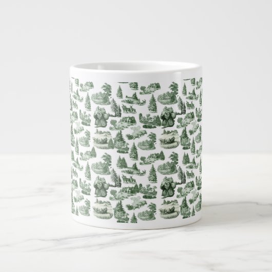 Christmas Village Themed Green Toile Design Grote Koffiekop (Voorkant)