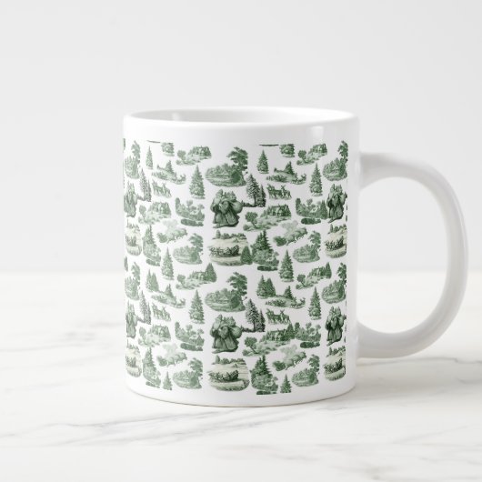 Christmas Village Themed Green Toile Design Grote Koffiekop (Rechts)