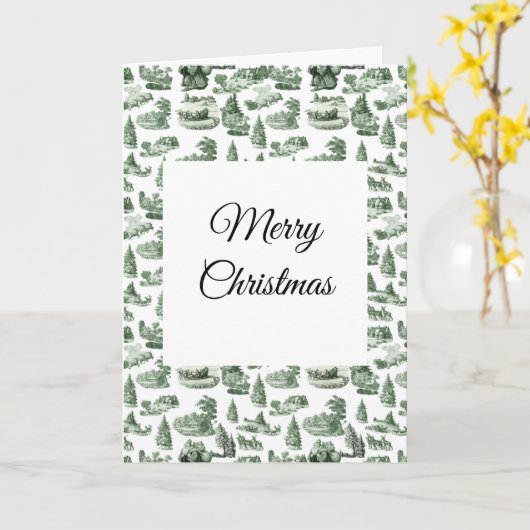 Christmas Village Themed Green Toile Design Kaart (Gele Bloem)