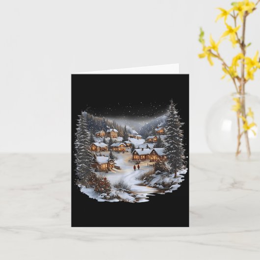 Christmas Village Town Holiday Winter Scene Festiv Kaart (Gele Bloem)