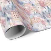 Christmas Village Waterverf Gift Wrapping Paper Cadeaupapier (Rol Hoek)