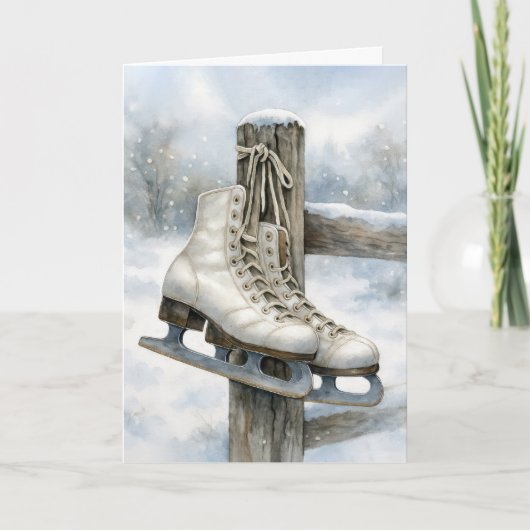 Christmas Vintage Ice Skates On Fence Post Kaart (Voorkant)