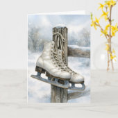 Christmas Vintage Ice Skates On Fence Post Kaart (Gele Bloem)