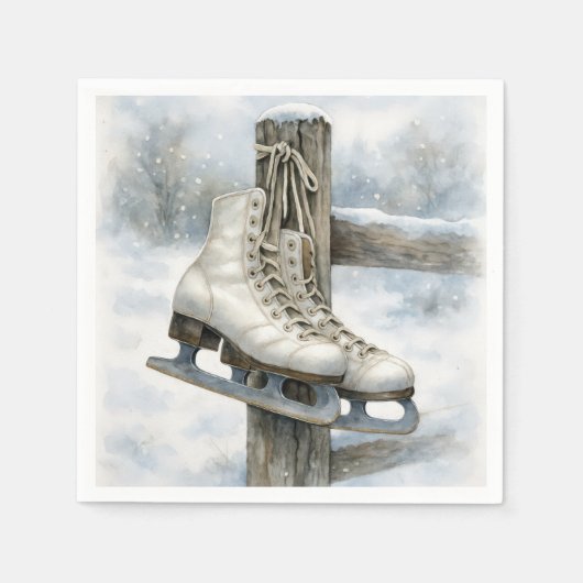 Christmas Vintage Ice Skates On Fence Post Servet (Voorkant)