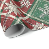 Christmas Vintage Plaid Holly & Deer Pattern Cadeaupapier (Rol Hoek)