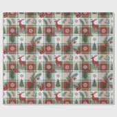 Christmas Vintage Plaid Holly & Deer Pattern Cadeaupapier (Vlak)